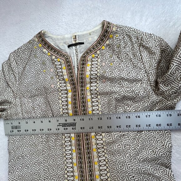 Elie Tahari Womens Embroidered Cotton Silk Blend Jacket Large Beige Printed - Picture 8 of 9